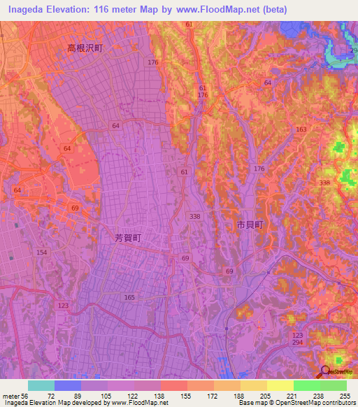 Inageda,Japan Elevation Map
