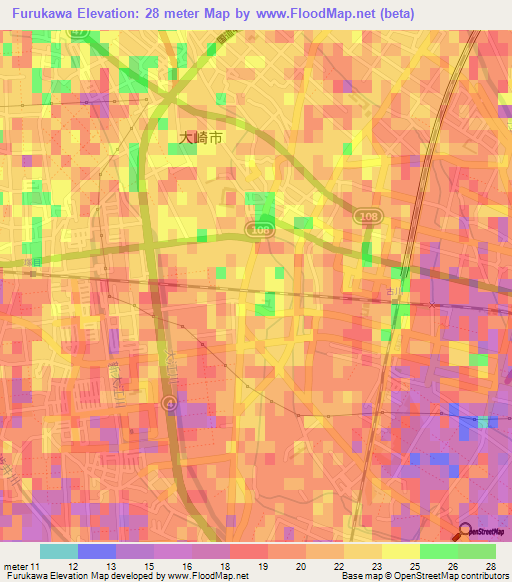 Furukawa,Japan Elevation Map