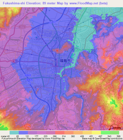 Fukushima-shi,Japan Elevation Map