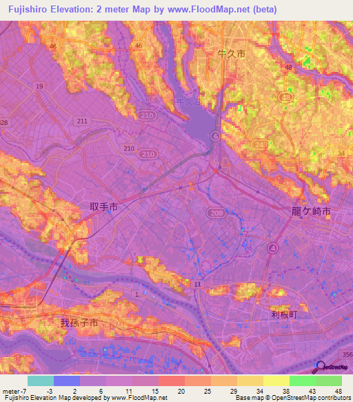 Fujishiro,Japan Elevation Map