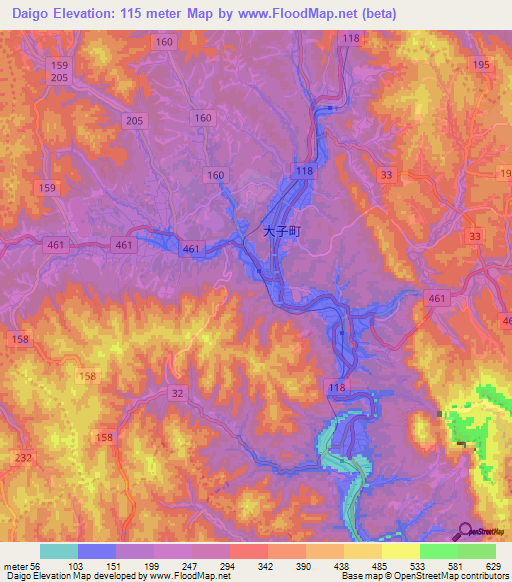 Daigo,Japan Elevation Map
