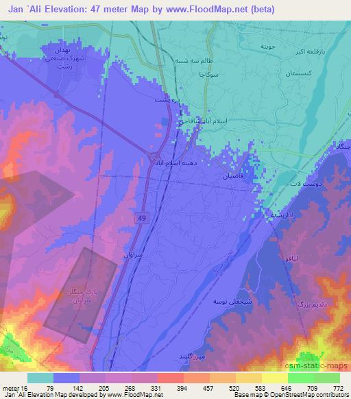 Jan `Ali,Iran Elevation Map