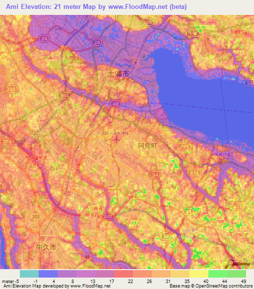 Ami,Japan Elevation Map