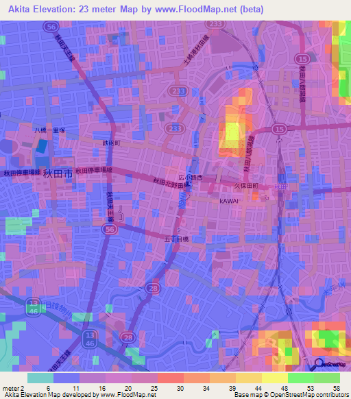 Akita,Japan Elevation Map