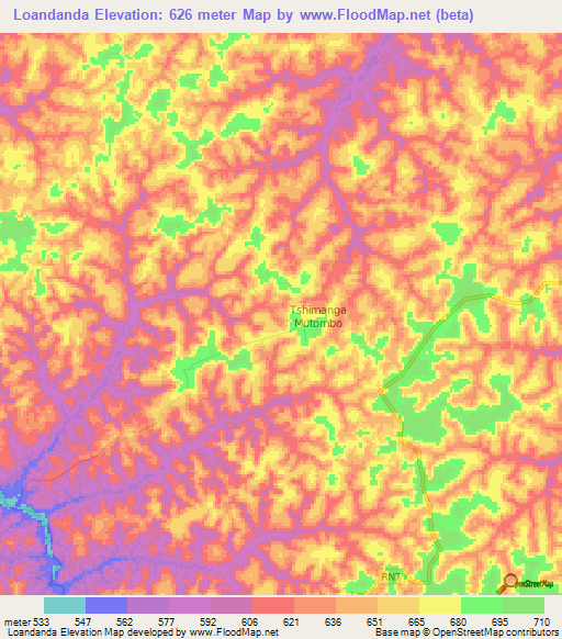 Loandanda,Congo (Kinshasa) Elevation Map