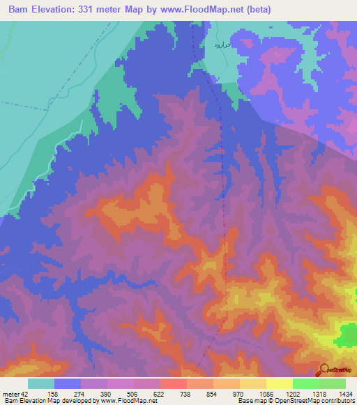 Bam,Iran Elevation Map
