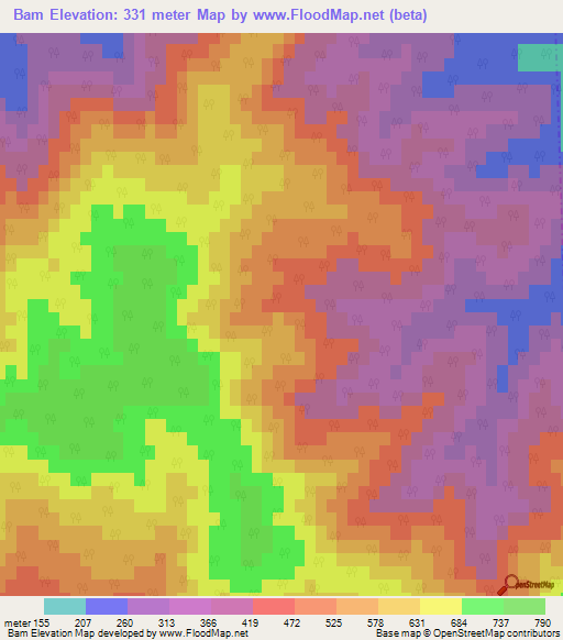 Bam,Iran Elevation Map
