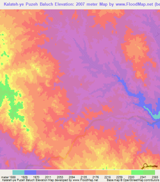 Kalateh-ye Puzeh Baluch,Iran Elevation Map
