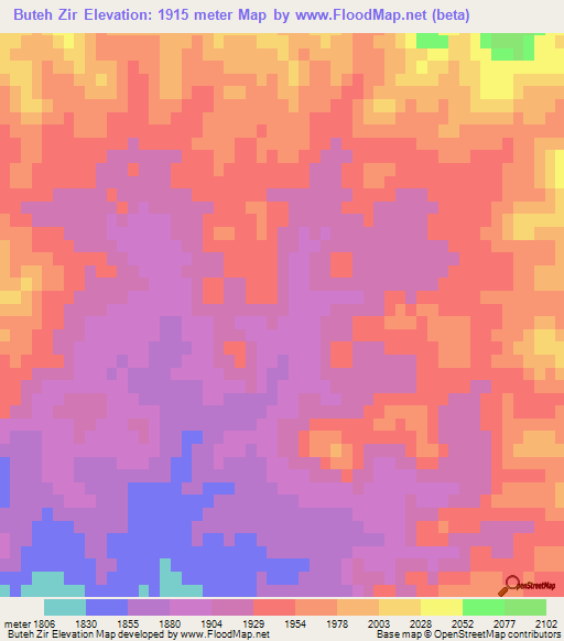 Buteh Zir,Iran Elevation Map