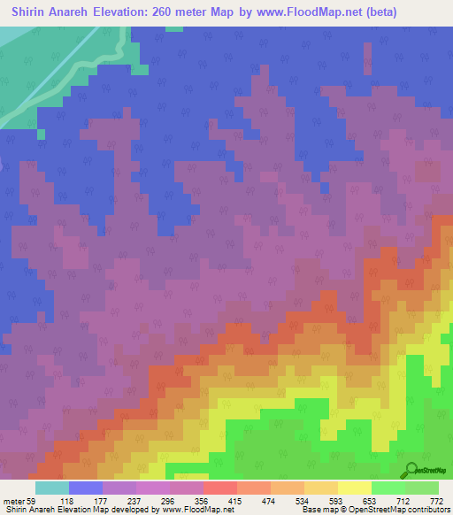 Shirin Anareh,Iran Elevation Map