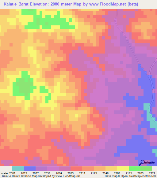 Kalat-e Barat,Iran Elevation Map