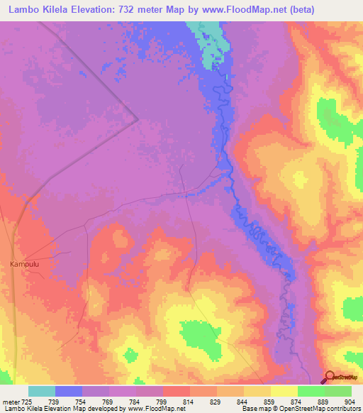 Lambo Kilela,Congo (Kinshasa) Elevation Map
