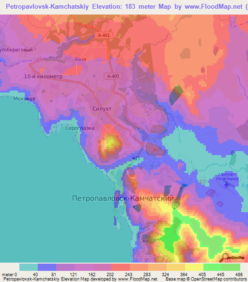 Petropavlovsk-Kamchatskiy,Russia Elevation Map