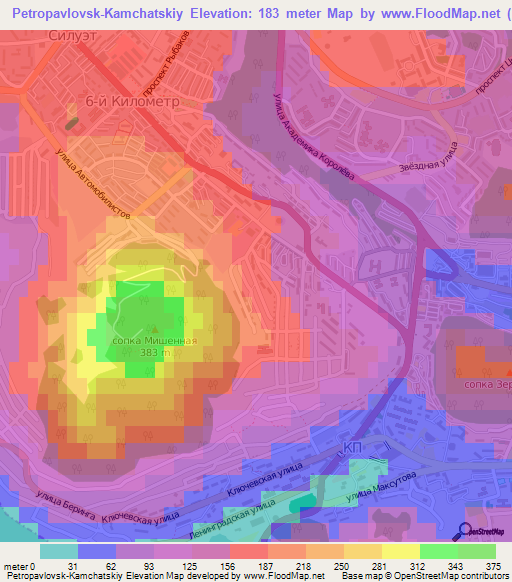 Petropavlovsk-Kamchatskiy,Russia Elevation Map