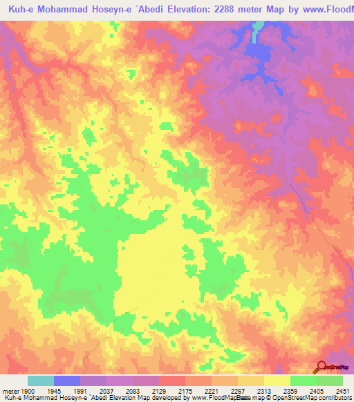 Kuh-e Mohammad Hoseyn-e `Abedi,Iran Elevation Map