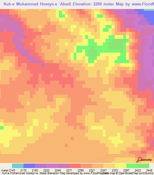 Kuh-e Mohammad Hoseyn-e `Abedi,Iran Elevation Map