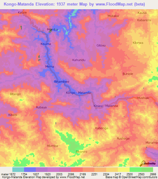 Kongo-Matanda,Congo (Kinshasa) Elevation Map