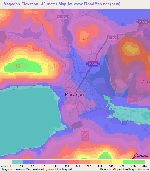 Magadan,Russia Elevation Map