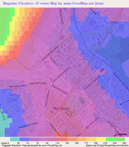 Magadan,Russia Elevation Map