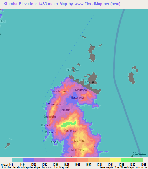 Kiumba,Congo (Kinshasa) Elevation Map