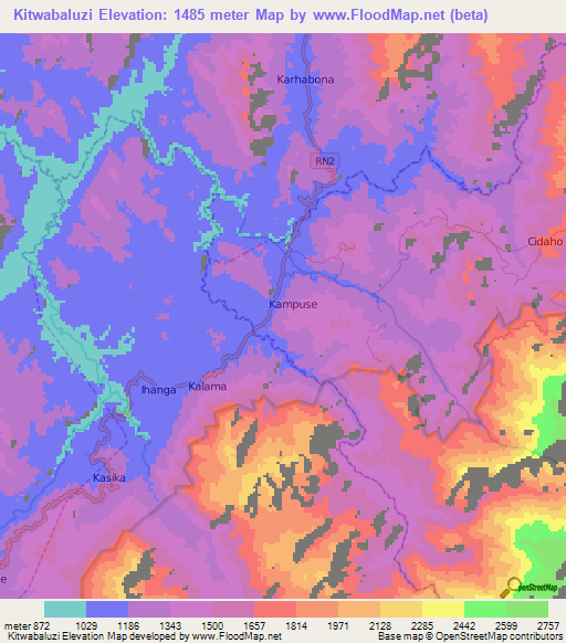 Kitwabaluzi,Congo (Kinshasa) Elevation Map