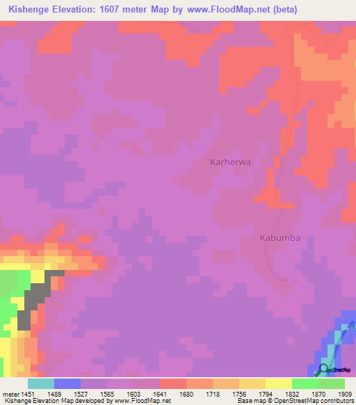 Kishenge,Congo (Kinshasa) Elevation Map