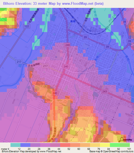 Bihoro,Japan Elevation Map