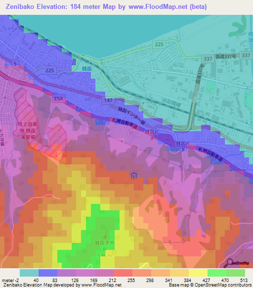 Zenibako,Japan Elevation Map
