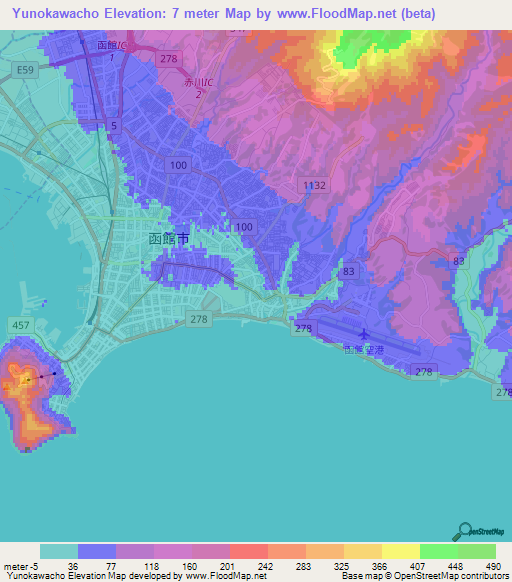 Yunokawacho,Japan Elevation Map