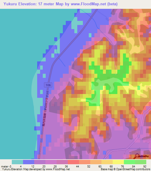 Yukuru,Japan Elevation Map