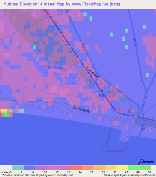 Yufutsu,Japan Elevation Map