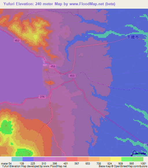 Yufuri,Japan Elevation Map