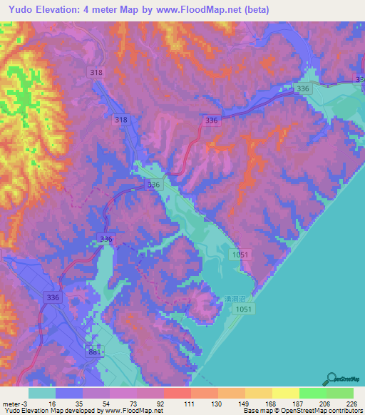 Yudo,Japan Elevation Map