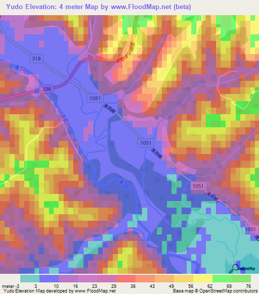 Yudo,Japan Elevation Map