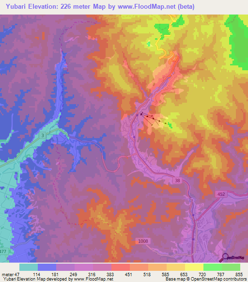 Yubari,Japan Elevation Map