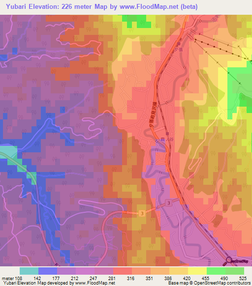 Yubari,Japan Elevation Map