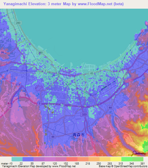 Yanagimachi,Japan Elevation Map