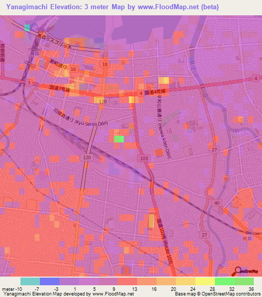 Yanagimachi,Japan Elevation Map