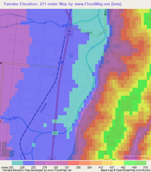 Yamabe,Japan Elevation Map