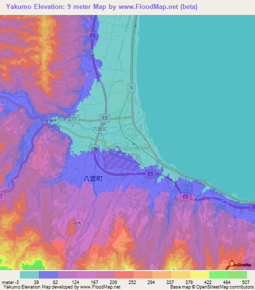 Yakumo,Japan Elevation Map