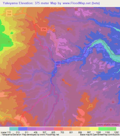 Yakeyama,Japan Elevation Map