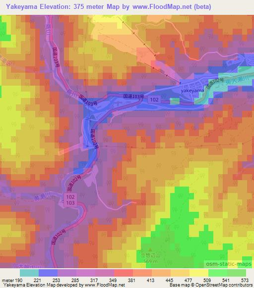 Yakeyama,Japan Elevation Map
