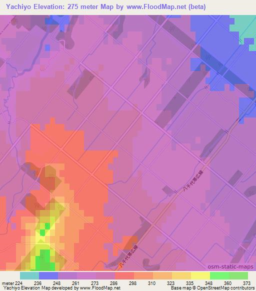 Yachiyo,Japan Elevation Map