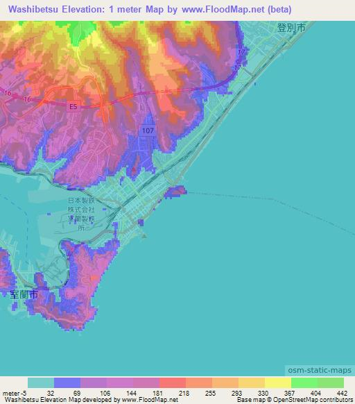 Washibetsu,Japan Elevation Map