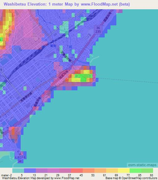 Washibetsu,Japan Elevation Map