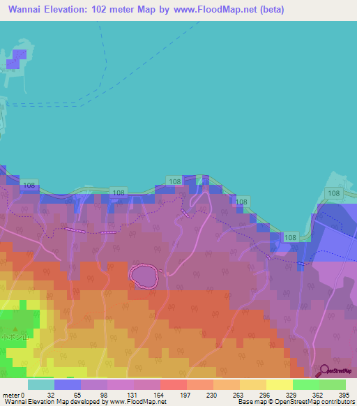 Wannai,Japan Elevation Map