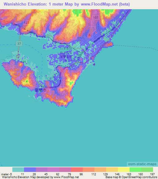 Wanishicho,Japan Elevation Map