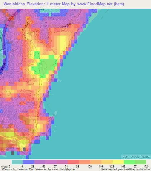 Wanishicho,Japan Elevation Map