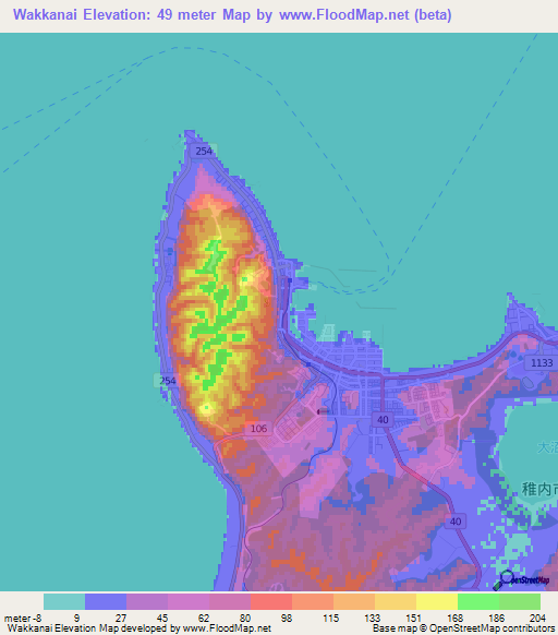 Wakkanai,Japan Elevation Map