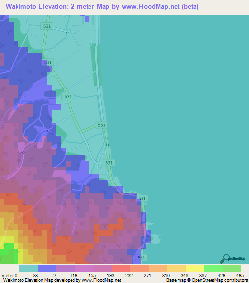 Wakimoto,Japan Elevation Map